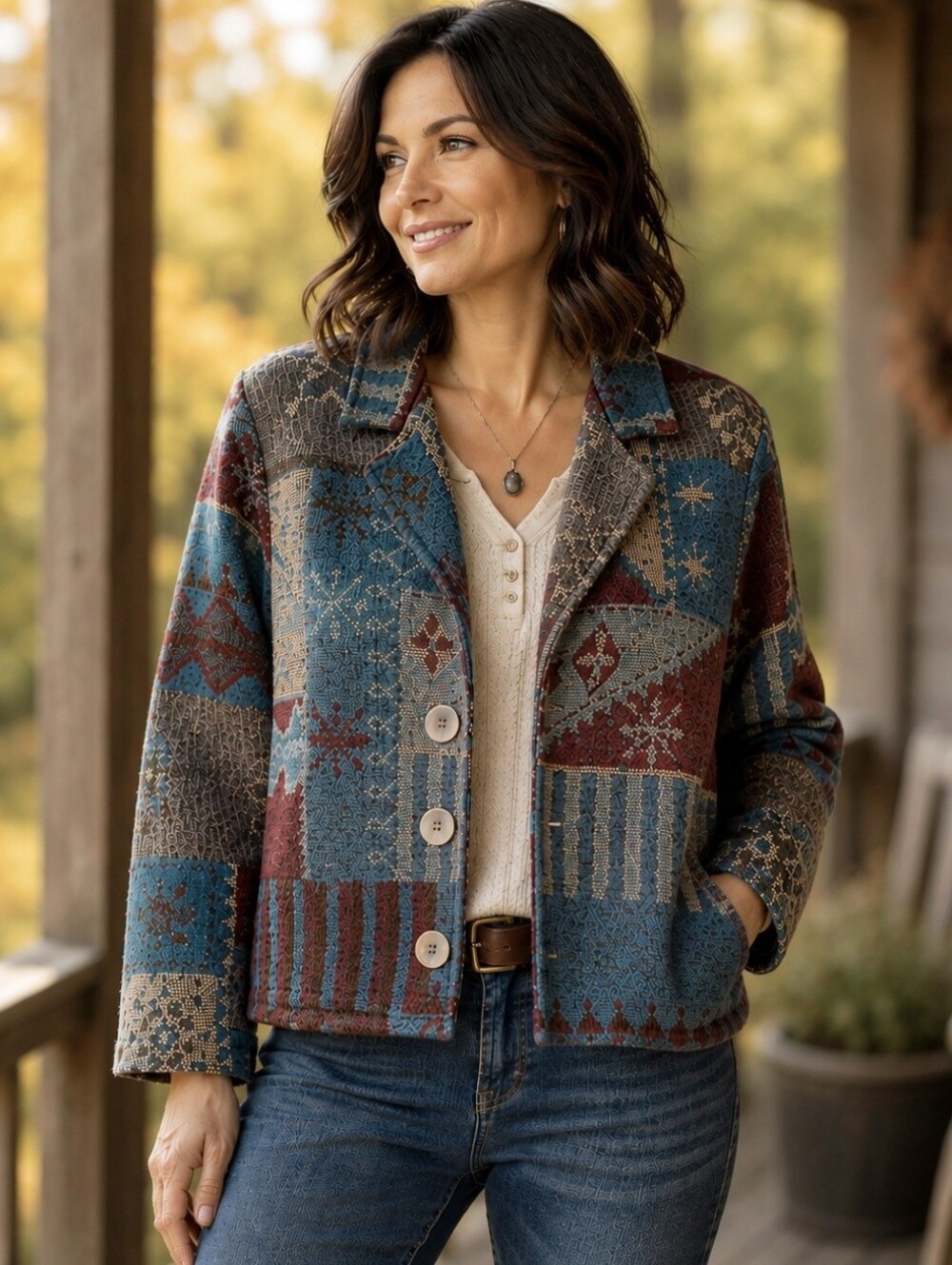 IVY Southwestern Tapestry Jacket Boho Sundance Style Wearable Art USA M
